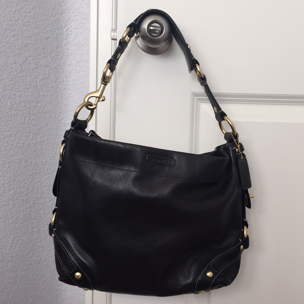 Coach black leather purse with gold hardware